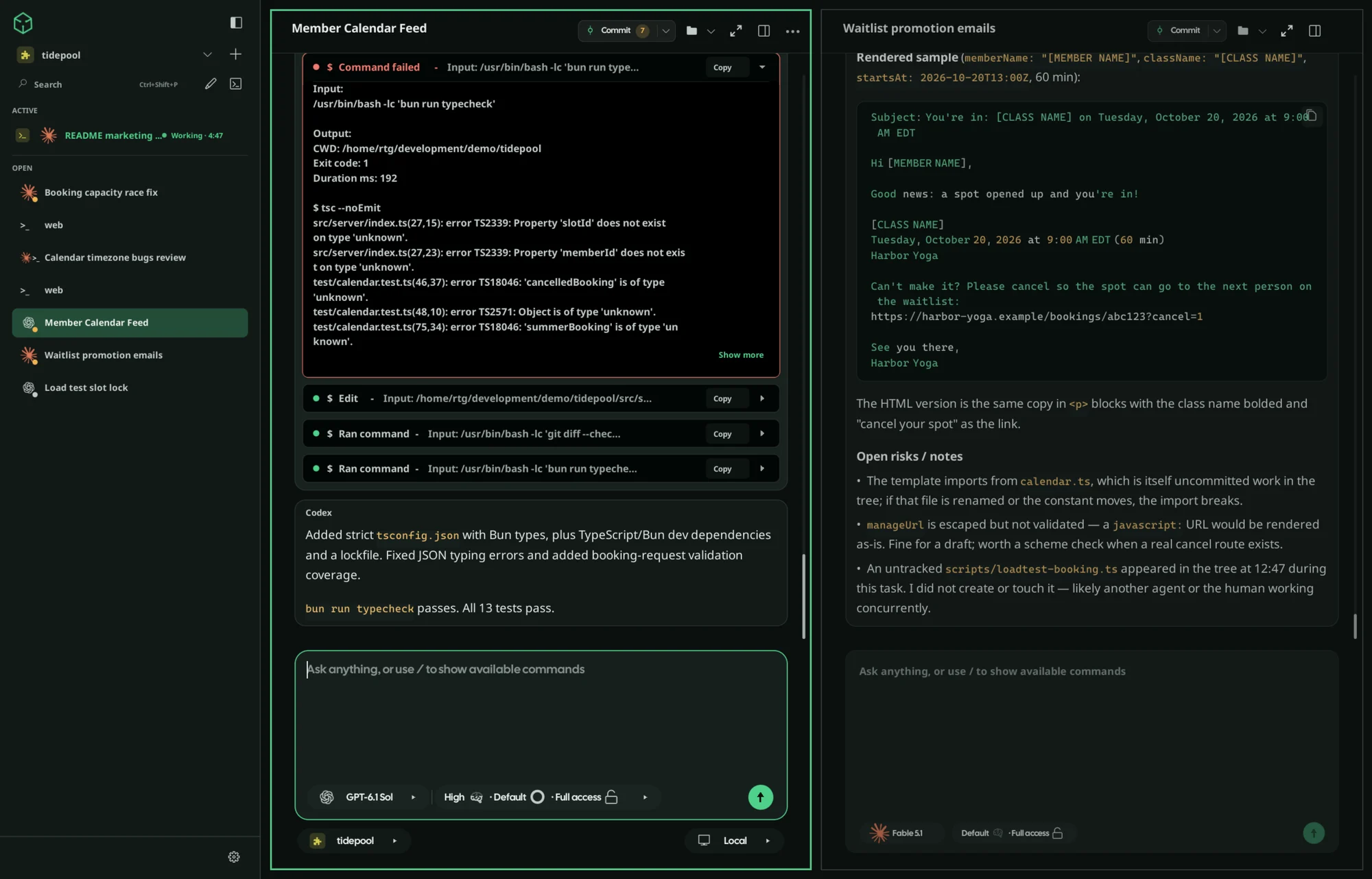 Verde desktop app with a sidebar of chats and terminals, a Codex chat and a Claude chat side by side, themed to match the selected Omarchy theme.