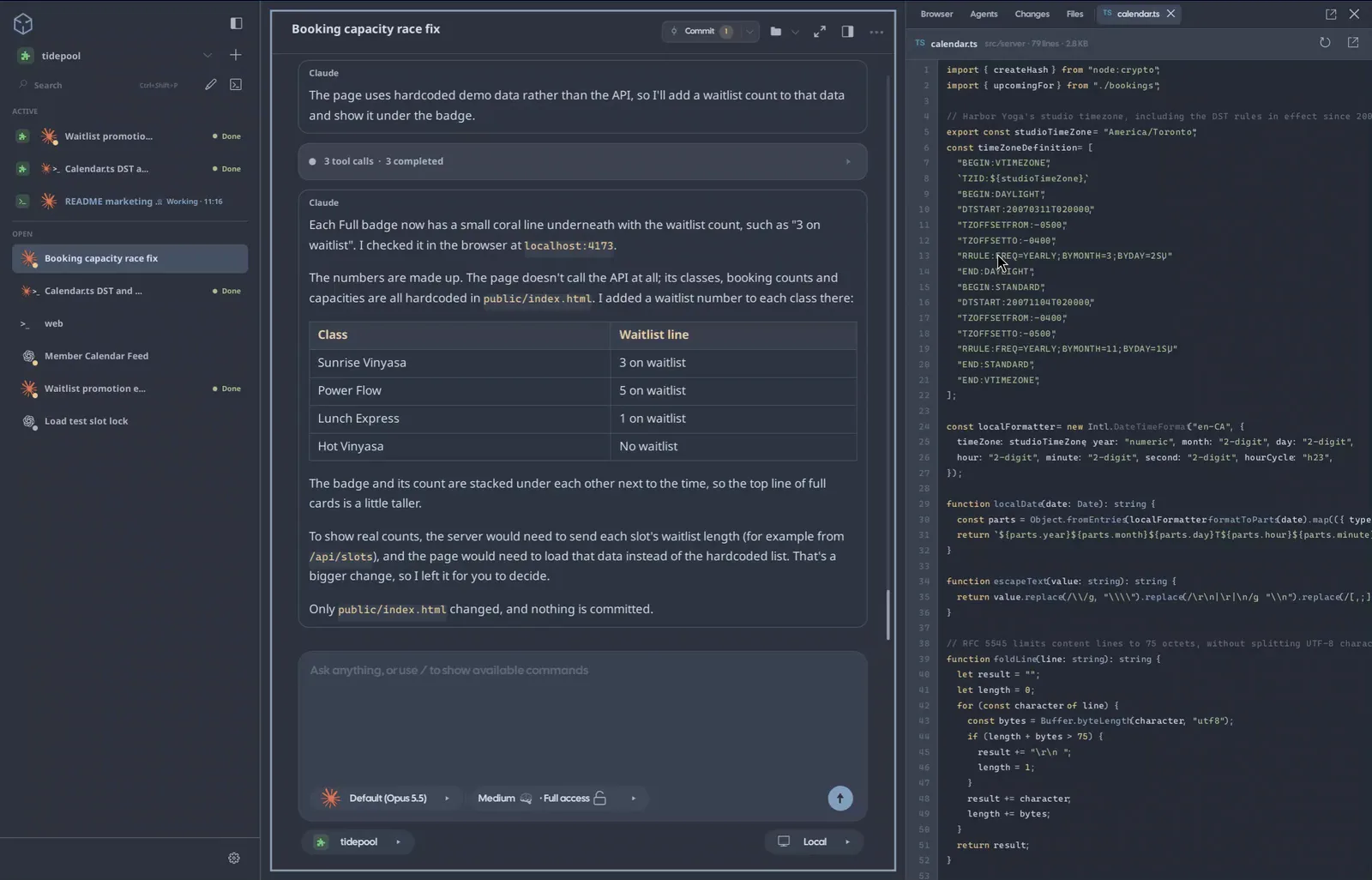 Files at hand: Browse and filter the project tree, and open files beside the chat.